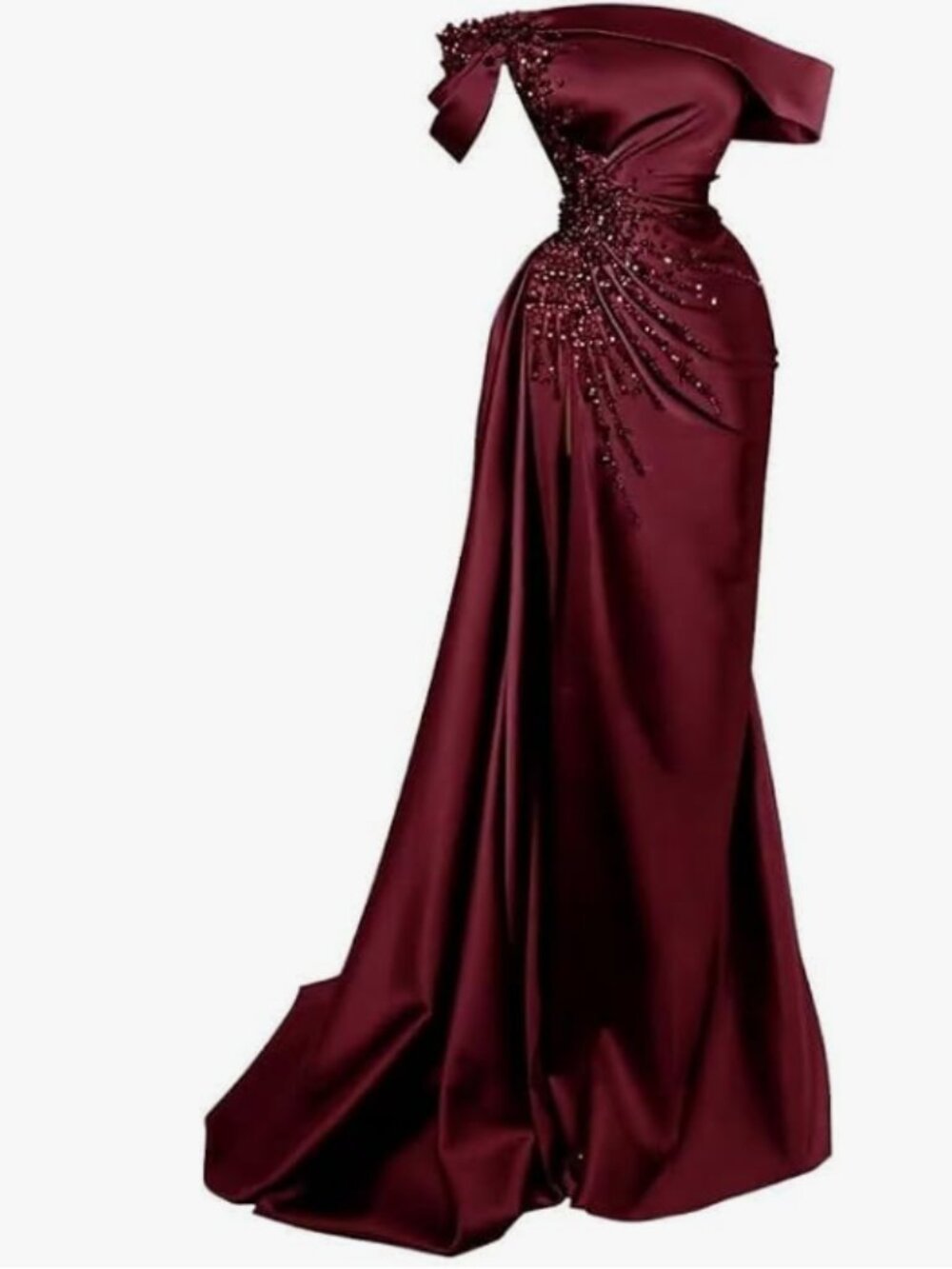 Women Mermaid Beads Prom Dress with Slit Satin Bridesmaid Dresses Long Off The
